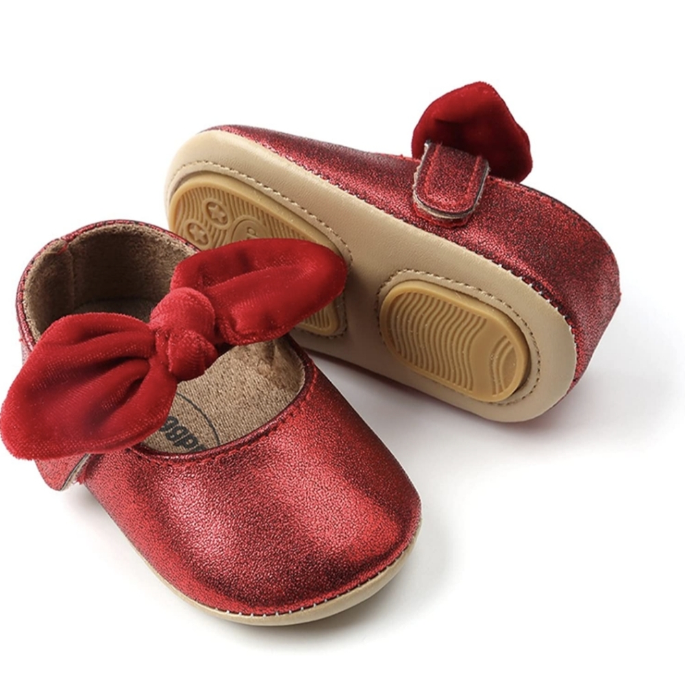 Red Velvet Girl Shoes Christmas Wedding Outfit Crib Shoes Flower Girl